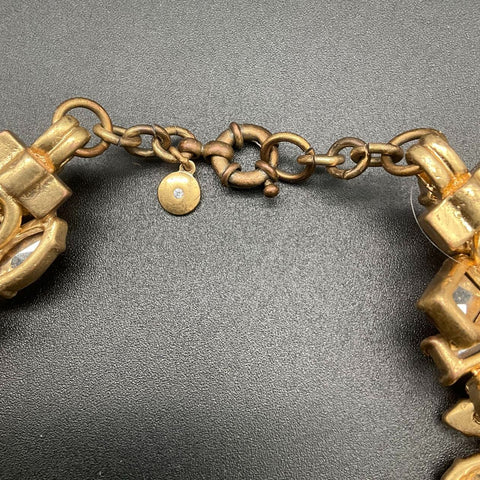 J Crew Glacier Gold Tone Pink Yellow Glass Crystal Statement Bib Necklace Signed