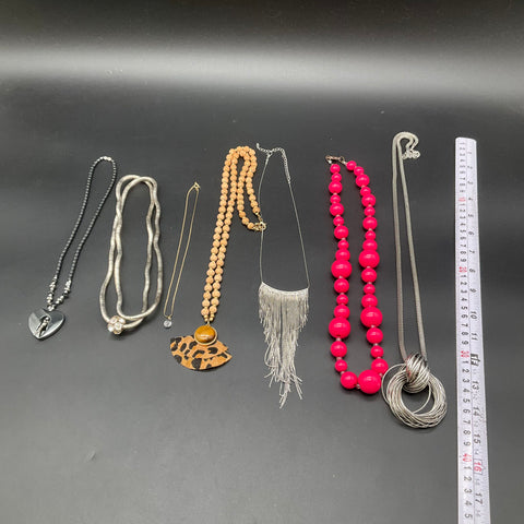 Statement & Fashion Necklace Jewelry Lot of 7 Pink Silver Tone Wood Beads