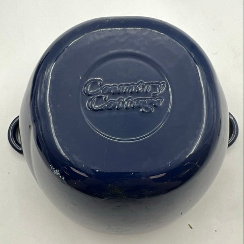 Enameled Cast Iron Apple Shaped Dutch Oven Blue Country Cottage Pot 9 Inch