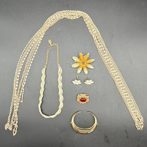 Vintage Coro Jewelry Lot of 6 Signed Mid-Century Necklaces Brooches Bracelet