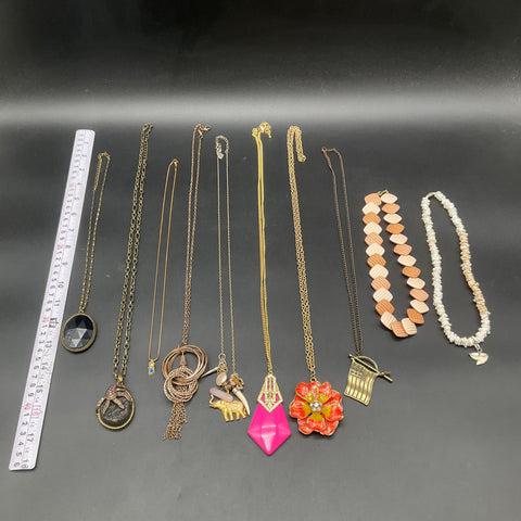 Mixed Costume Jewelry Lot of 10 Necklaces Enamel Shell Resin Elephant Motif