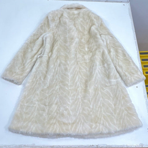 Illusion by Sherry Cassin Women's Cream Faux Fur Coat Belted Patterned Size S