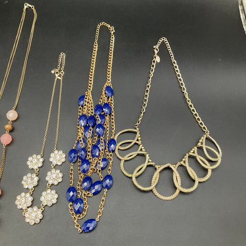 Mixed Fashion Necklace Lot of 6 Gold Tone Beaded Rhinestone Statement Pieces