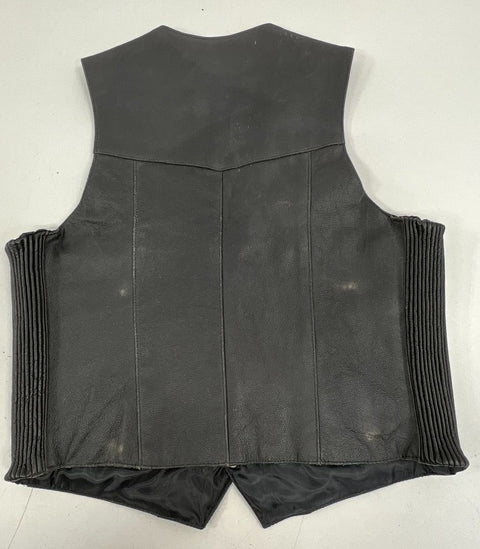 Interstate Leather Black Genuine Leather Biker Motorcycle Vest Men's L