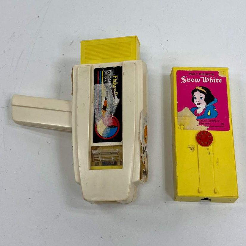 Vintage 1970s Fisher Price Movie Viewer Toy Lot Goofy Snow White Cartridges