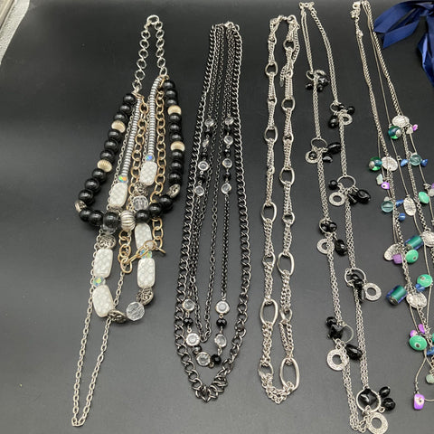 Fashion Necklaces Jewelry Lot of 8 Statement Beaded Multi-Strand Silver Tone