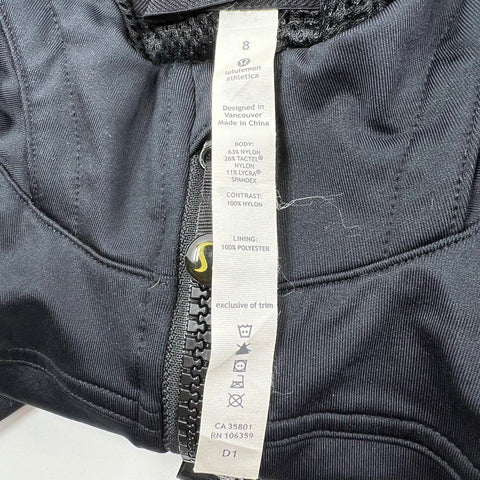 Lululemon Women's Run For Your Life Jacket Black Hooded Ruched Sleeve Size 8