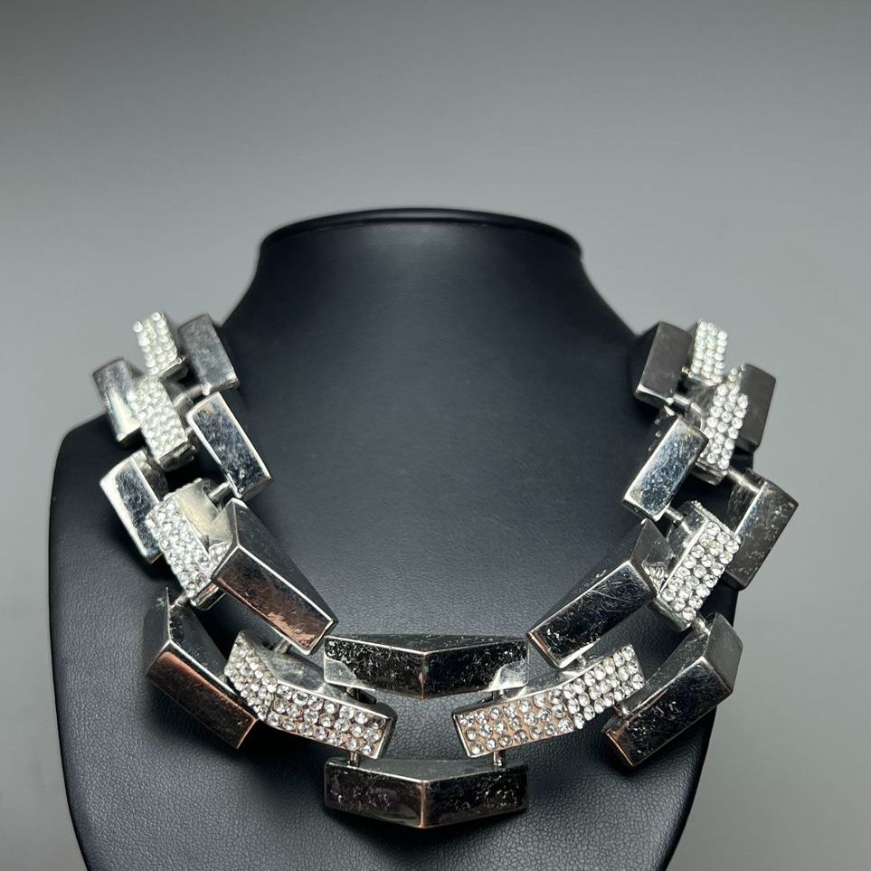 Traci Lynn Silver Tone Rhinestone Choker Necklace