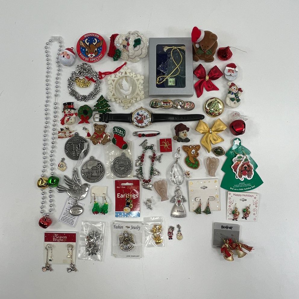 Assorted Costume Jewelry Christmas Themed Mixed Metals Styles Conditions