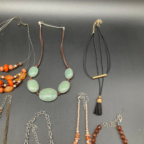 Vintage to Modern Costume Jewelry Lot 12 Necklaces Beaded Shell Statement Boho