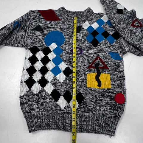 Vintage 90s FIX Geometric Patchwork Abstract Knit Sweater Sz S