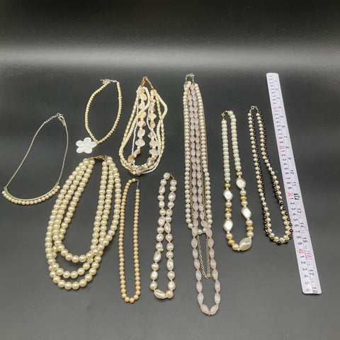 Faux Pearl Shell Beaded Necklace Jewelry Lot of 9 Vintage Style Multi-Strand