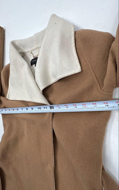 Antonio Melani Women's Camel Tan Belted Wrap Coat Cream Notched Lapel Sz XS