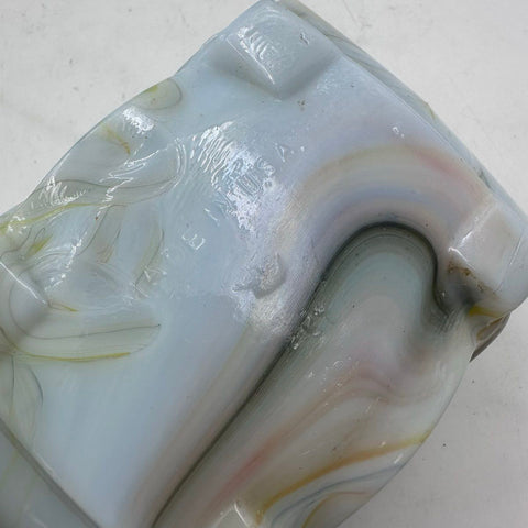 Vintage Slag Glass Planter Floral Lily Relief White Yellow Marbled 5 Inch