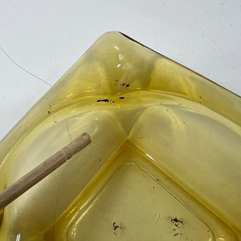 Vintage Amber Glass Square Ashtray Set 2 Piece Mid-Century Modern Barware