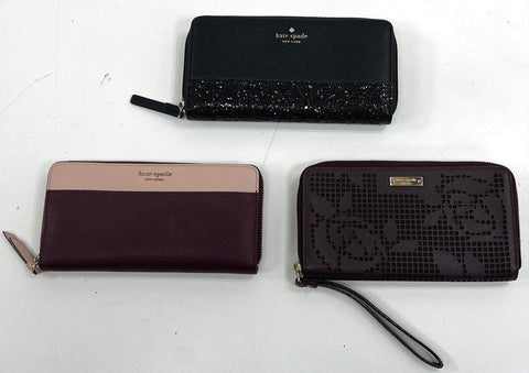Kate Spade Saffiano Leather Zip Around Wallet Glitter Laser Cut Lot of 3