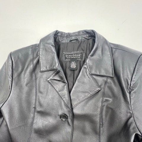 Vintage 90s Dialogue Genuine Leather Button Front Blazer Jacket Sz L