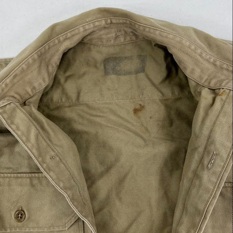 Vintage Military Issue Khaki Cotton Twill Utility Shirt Lot of 2 Men's S