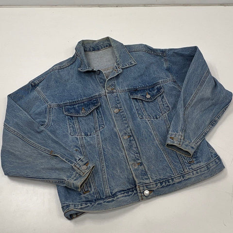 Vintage 90s C-17 Globemaster III Military Embossed Denim Trucker Jacket Sz XL