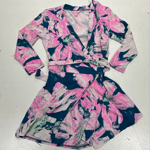 Lilly Pulitzer Women's Blue Pink Floral Knit Wrap Romper Size XS