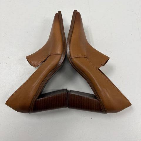 Vince Camuto Wevenly Brown Leather Stacked Heel Loafer Pump Size 10M