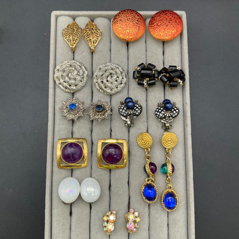 Vintage Costume Jewelry Clip-On Earrings Lot of 10 Pairs Gold & Silver Tone