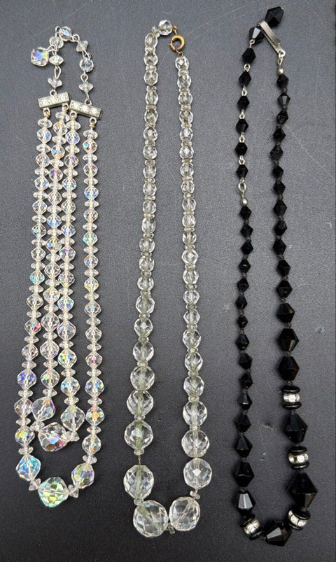 Vintage Costume Jewelry Necklace Lot 6 Pc Rhinestone Faux Pearl Austria Crystal