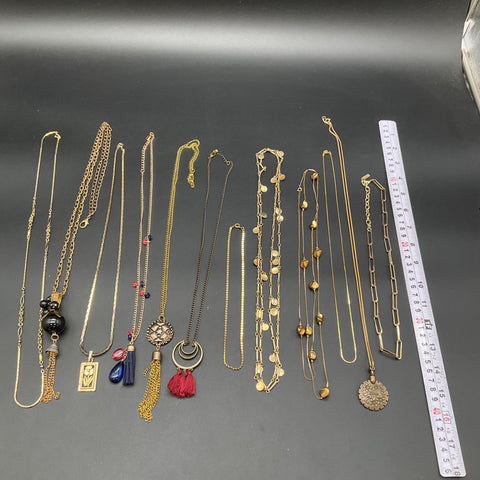 Vintage Gold Tone Pendant Tassel Necklace Lot of 12