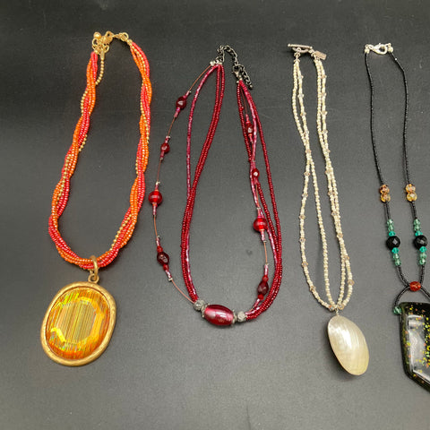 Vintage to Modern Fashion Necklace Lot of 7 Beaded Mixed Styles Resin Pendants