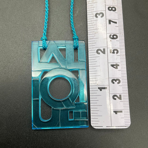 Vintage Lalique Blue Art Deco Letter Crystal Pendant Necklace Signed France