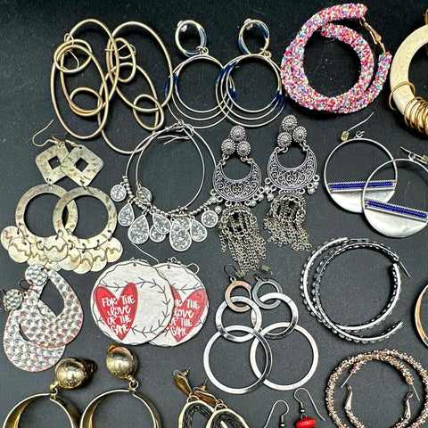 Vintage to Modern Costume Jewelry Earrings Lot Hoops Dangles Rhinestone 35 Pairs