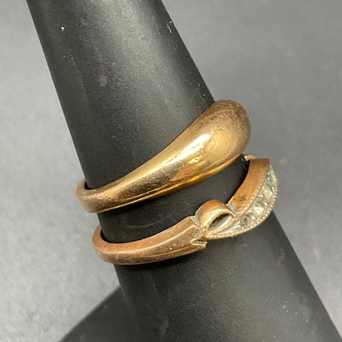 2 Vintage 10K Gold Filled Rings Size 4.75 & 6.25 Tapered Band Stone Lot