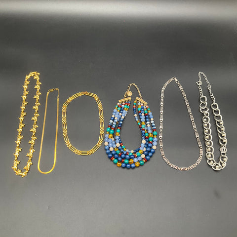 Vintage Style Necklace Jewelry Lot of 6 Greek Key Beaded Gold Silver Tone