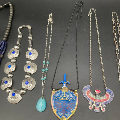 Costume Jewelry Lot 10 Necklaces Legend of Zelda Egyptian Modernist Bead Glass