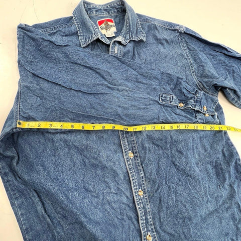 Vintage 90s Marlboro Country Store Denim Button Up Shirt Made USA Sz XL