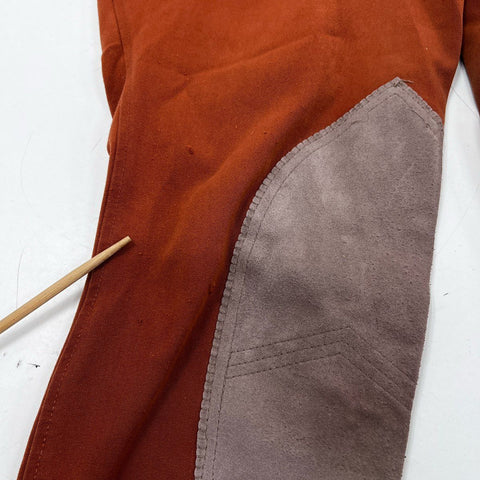 Ovation Women's Equestrian Jodhpurs Breeches Rust Burnt Orange Knee Patches 38L