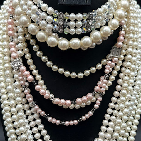 Faux Pearl Costume Jewelry Lot Vintage to Modern Necklaces Multi-Strand