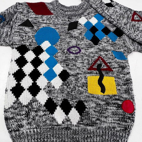 Vintage 90s FIX Geometric Patchwork Abstract Knit Sweater Sz S