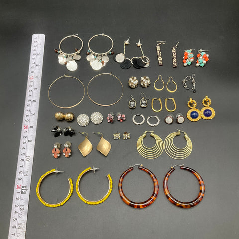 Vintage and Modern Earrings Lot 23 Pairs Hoops Studs Rhinestone Tortoiseshell