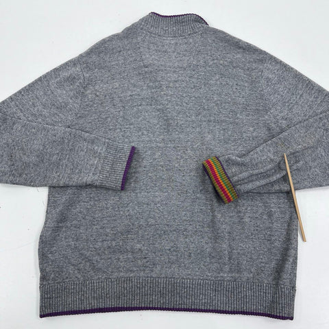 Robert Graham Men's Gray Striped Trim Quarter Zip Cotton Sweater XL