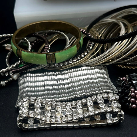 Vintage to Modern Fashion Bracelet Lot 60+ Bangles Beaded Rhinestone Cuff 3 lbs