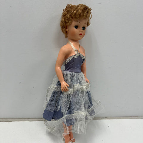 Vintage 50s Eegee Little Debutante Walker Fashion Doll Sleep Eyes 18" Blue Dress