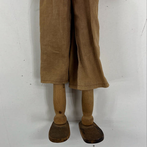 Vintage Wood Folk Art Doll Boy Figure Red Hair Overalls 12" Hand Painted