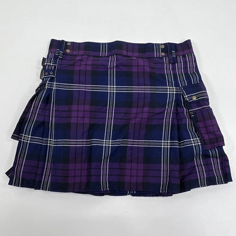 Five Rivers Men's Kilt Skirt Purple Plaid Cargo Pockets Utility Size 46