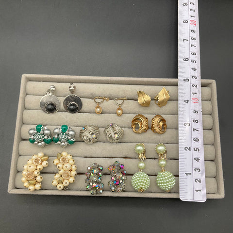 Vintage Mid-Century Clip-On Earrings Lot of 9 Sarah Coventry AB Crystal 18pc