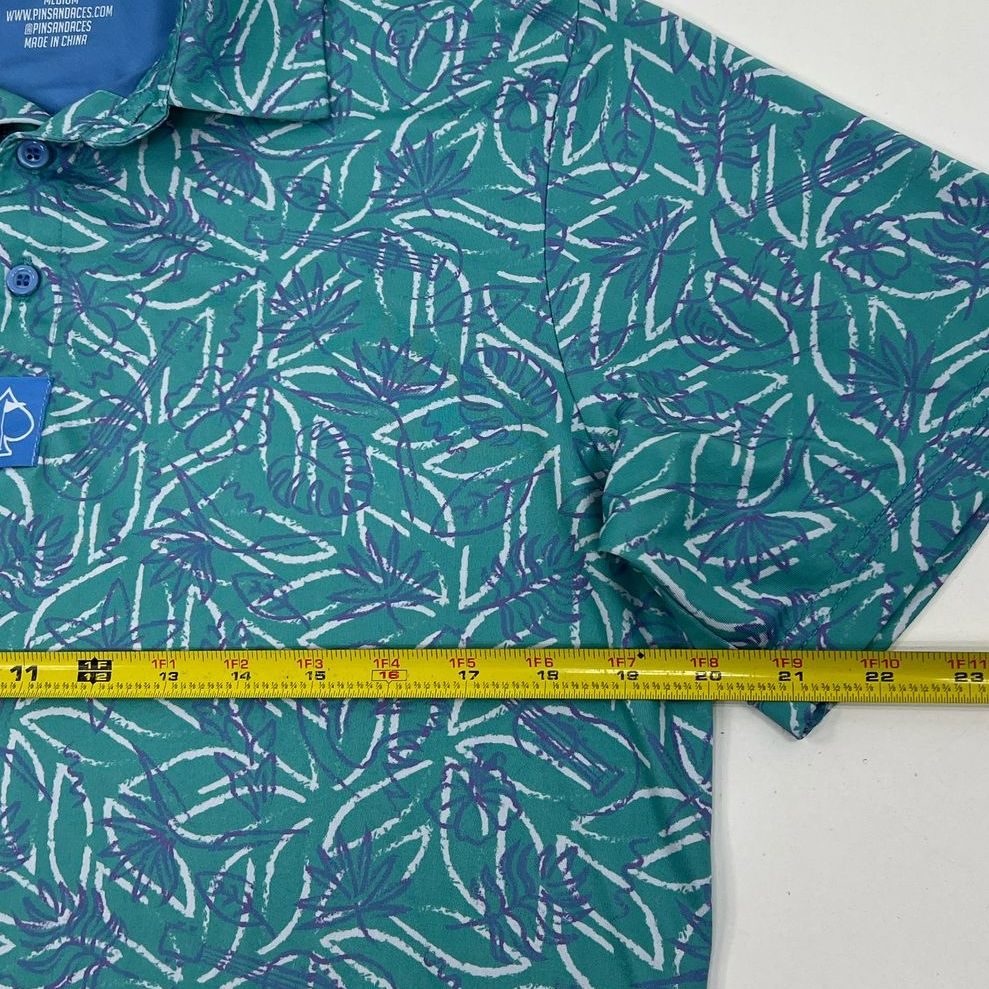 Men's Pins & Aces Turquoise Tropical Print Short Sleeve Polo Size Medium