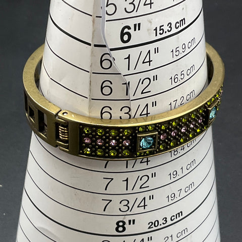 Heidi Daus Bronze Tone Multi-Color Crystal Hinged Bangle Bracelet Art Deco 7"