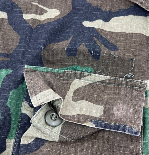 Vintage Military Woodland Camo Ripstop BDU Combat Jacket Shirt Men's Large Long