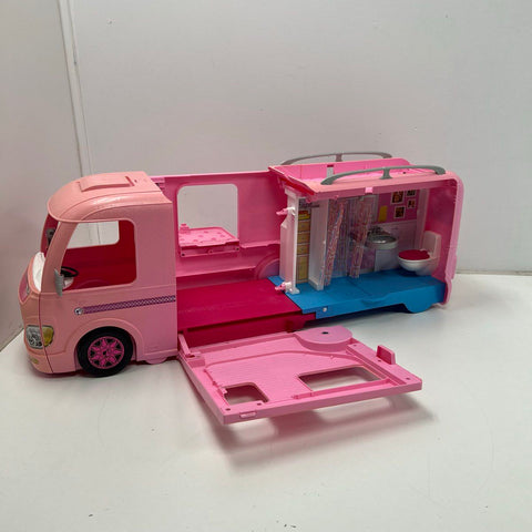 Mattel Barbie Pop-Up Camper RV Vehicle Playset Pink Expands Toy Doll House