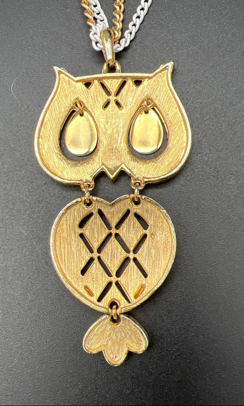 Vintage ALAN Gold Tone Articulated Owl Starburst Pendant Necklace Lot of 3